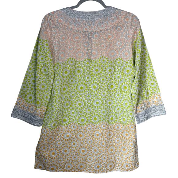 Roberta Roller Rabbit Sz S 100% Cotton Tunic‎ Top Embroidered Metallic Trim Boho - Picture 2 of 13